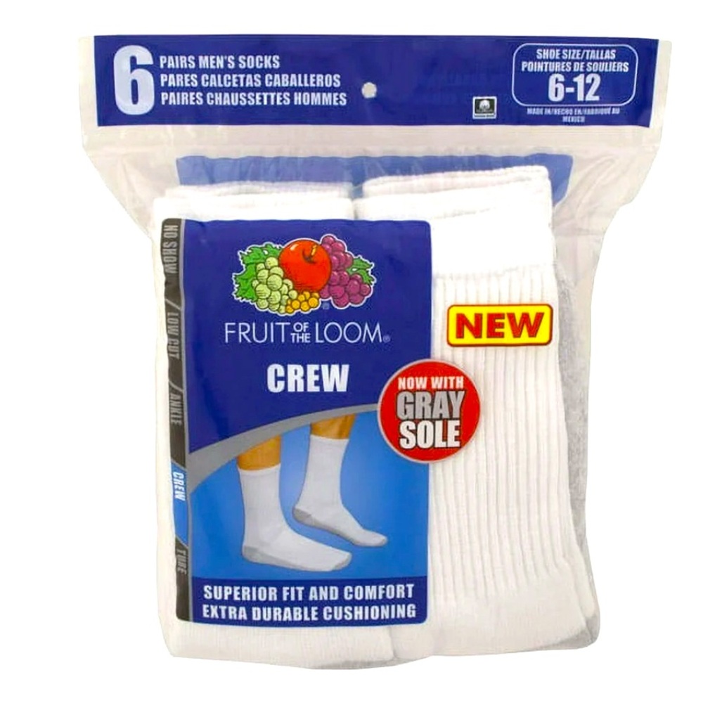 Fruit of the Loom Men's White Crew Socks